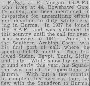 Newspaper cutting for Ron's mention in despatches.
